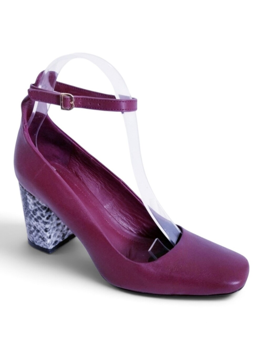 Brooks Brothers Pumps 7 Burgundy Leather Snake Block Heel Ankle Strap Square Toe